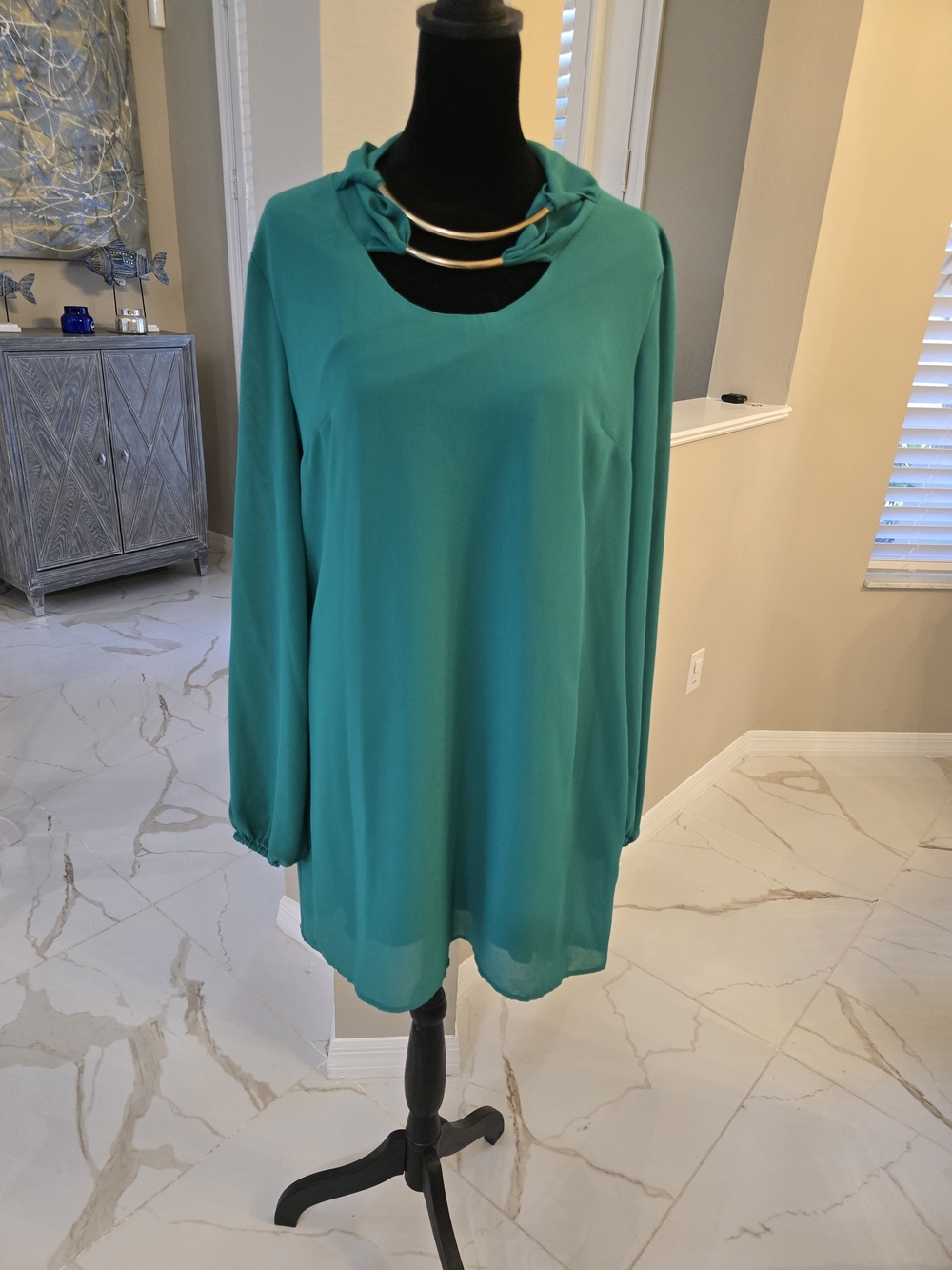 VENUS Teal Long-Sleeve Hooded Shift Dress